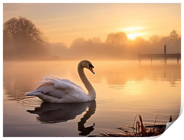 Swan At Sunrise Print by Steve Smith