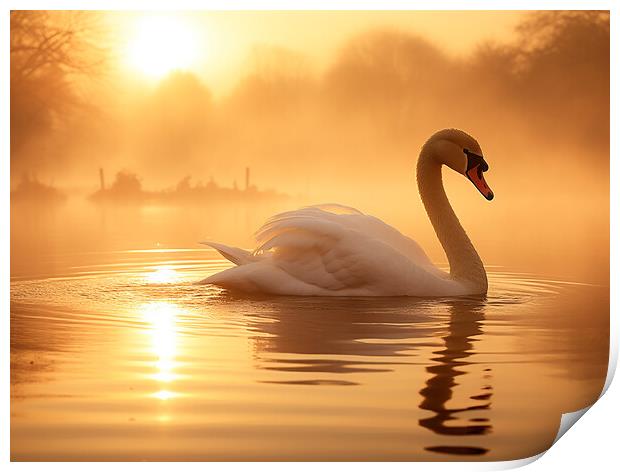 Swan At Sunrise Print by Steve Smith