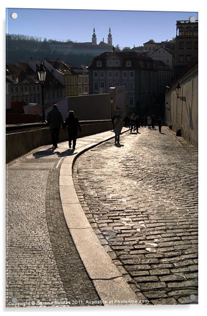 Cobbled Street near Prague Castle Acrylic by Serena Bowles