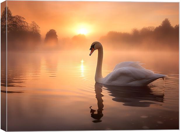 Swan At Sunrise Canvas Print by Steve Smith