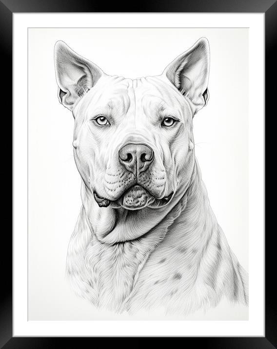 Dogo Argentino Pencil Drawing Framed Mounted Print by K9 Art