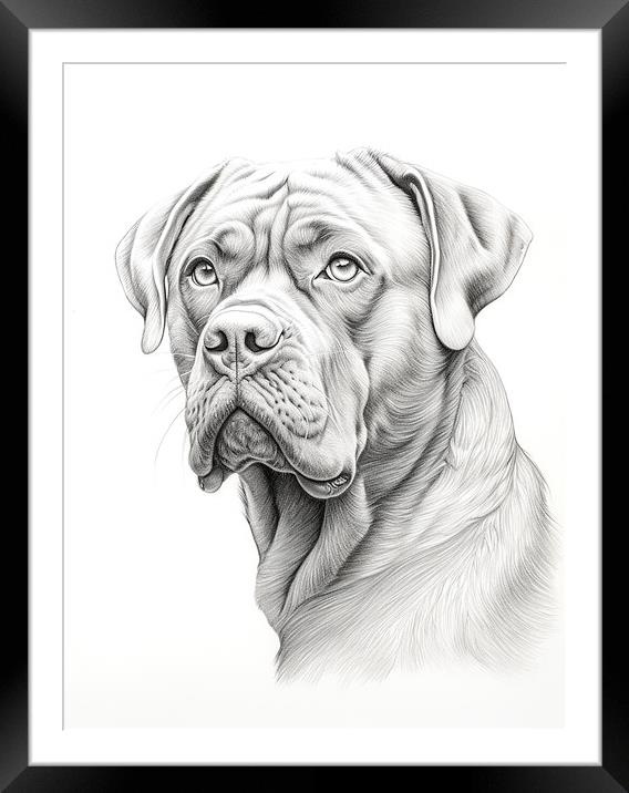Dogue de Bordeaux Pencil Drawing Framed Mounted Print by K9 Art