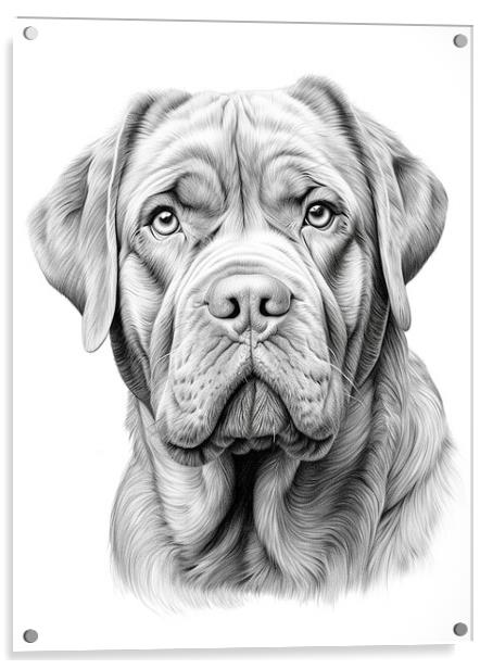 Dogue de Bordeaux Pencil Drawing Acrylic by K9 Art
