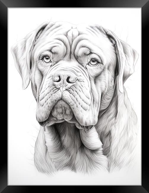 Dogue de Bordeaux Pencil Drawing Framed Print by K9 Art