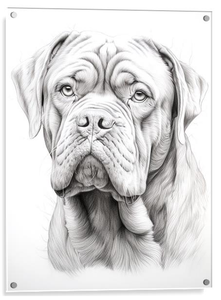 Dogue de Bordeaux Pencil Drawing Acrylic by K9 Art