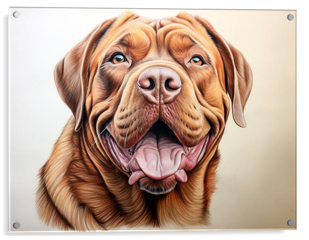 Dogue de Bordeaux Pencil Drawing Acrylic by K9 Art