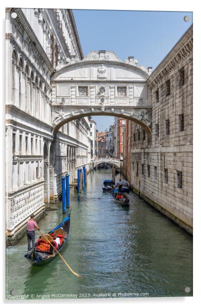Gondolas under the Bridge of Sighs in Venice Acrylic by Angus McComiskey