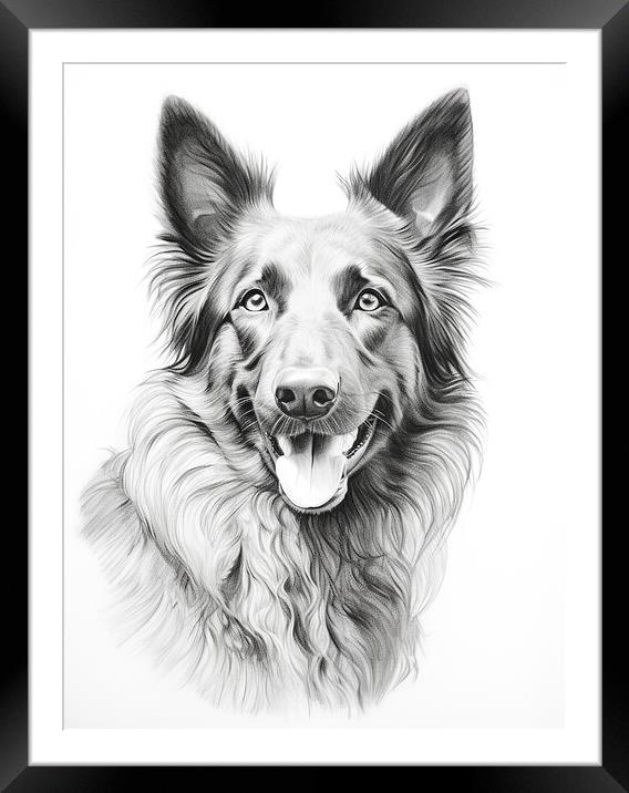 Dutch Shepherd Pencil Drawing Framed Mounted Print by K9 Art