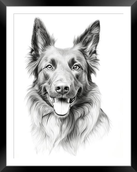 Dutch Shepherd Pencil Drawing Framed Mounted Print by K9 Art