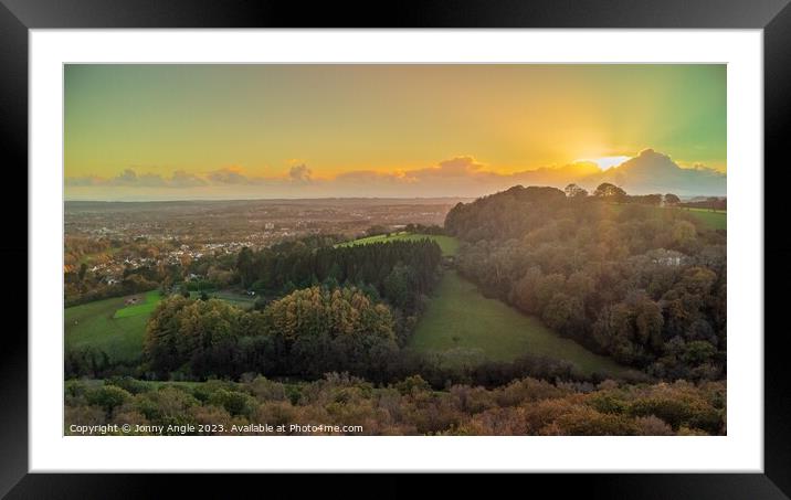 Sunset over Cardiff from Wenallt woods  Framed Mounted Print by Jonny Angle