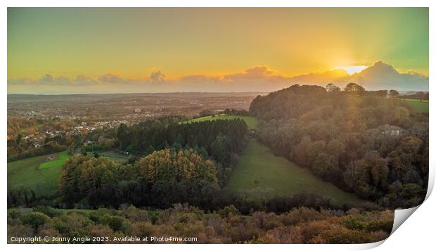 Sunset over Cardiff from Wenallt woods  Print by Jonny Angle