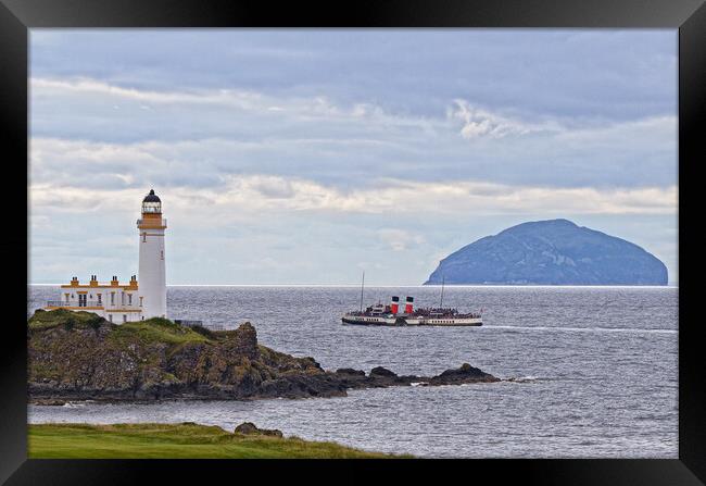PS Waverley between Turnberry lighthouse and Ailsa Framed Print by Allan Durward Photography