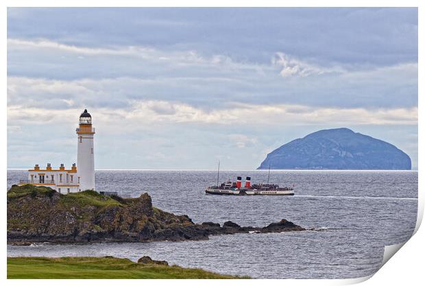 PS Waverley between Turnberry lighthouse and Ailsa Print by Allan Durward Photography