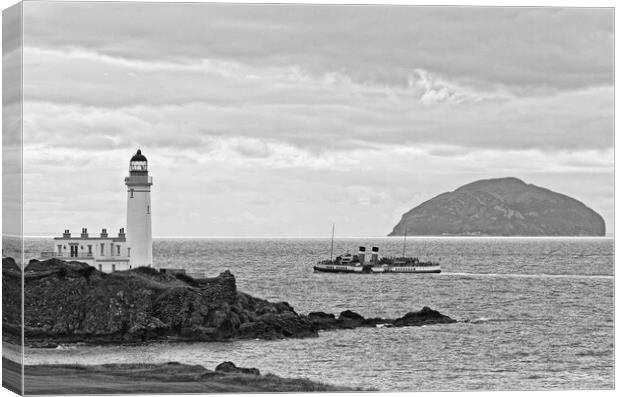Turnberry lighthouse and Ailsa Craig and PS Waverl Canvas Print by Allan Durward Photography