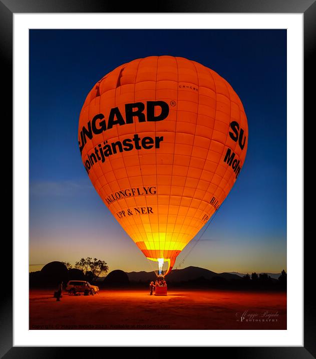 Red Hot Air Balloon with Blue Hour Background. Framed Mounted Print by Maggie Bajada