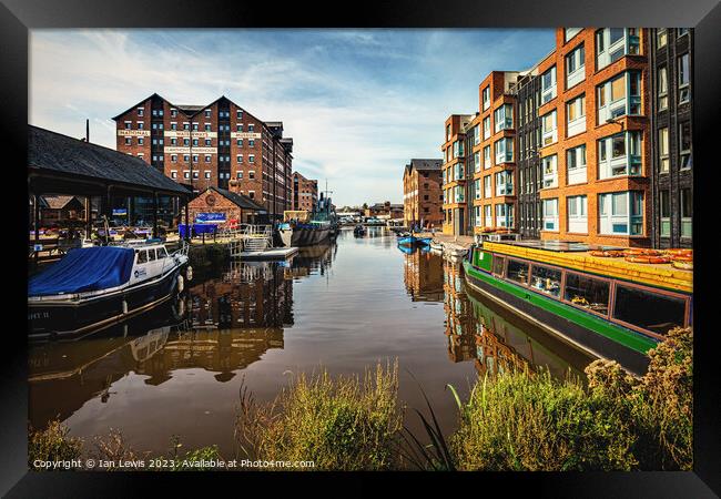 Boats and Buildings at Gloucester Docks Framed Print by Ian Lewis