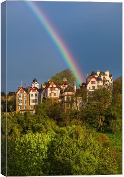 Rainbow Above Ramsay Garden Houses In Edinburgh Canvas Print by Artur Bogacki