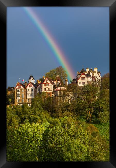 Rainbow Above Ramsay Garden Houses In Edinburgh Framed Print by Artur Bogacki