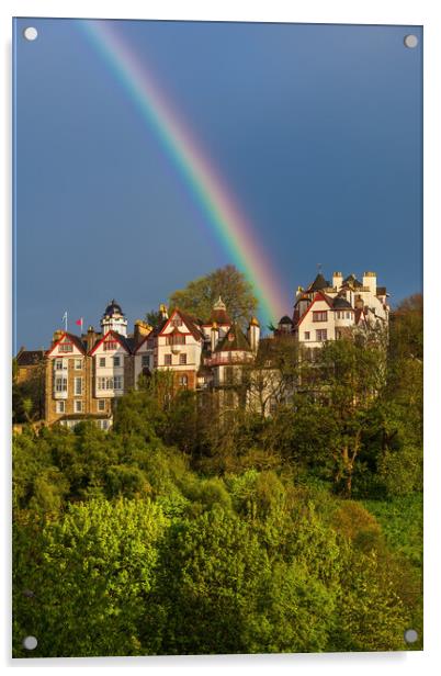 Rainbow Above Ramsay Garden Houses In Edinburgh Acrylic by Artur Bogacki