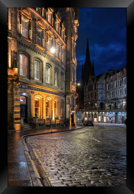 Victoria Street At Night In Edinburgh Framed Print by Artur Bogacki