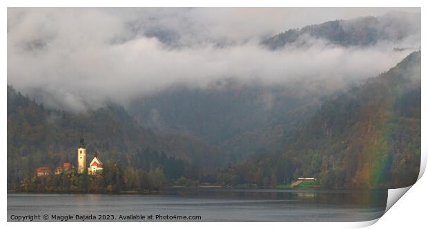 Lake Bled with Mountains and Rainbow. Print by Maggie Bajada