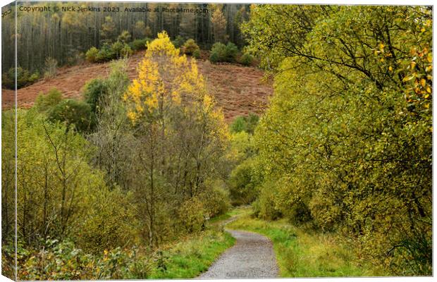 Footpath and Autumn Trees at Clydach Vale South Wales Canvas Print by Nick Jenkins