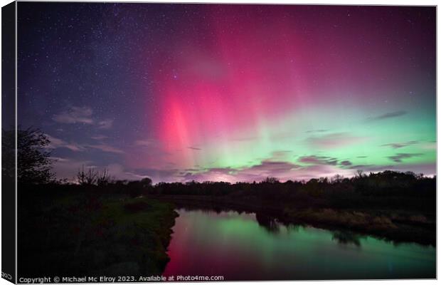 The Northern Lights above the River Roe. Canvas Print by Michael Mc Elroy