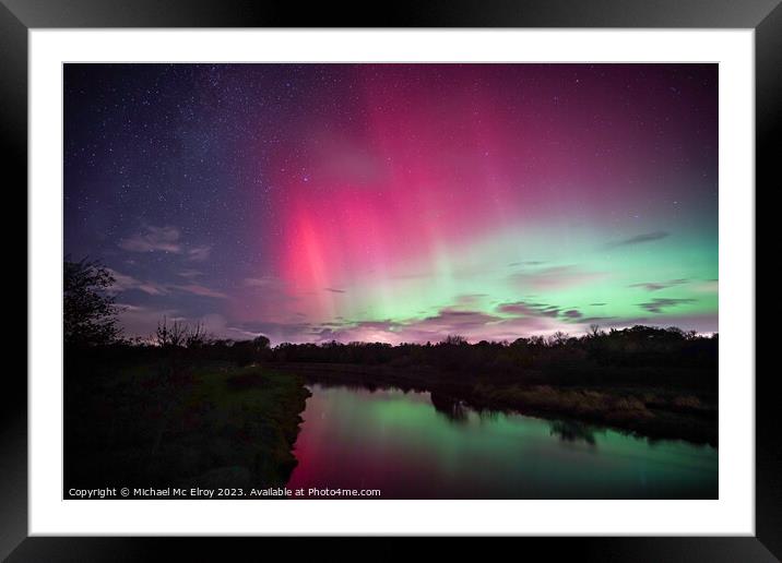 The Northern Lights above the River Roe. Framed Mounted Print by Michael Mc Elroy