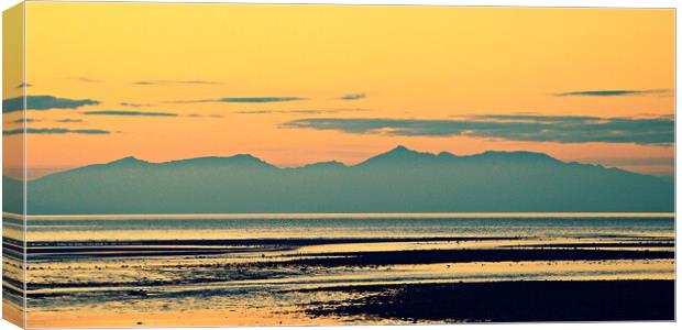 Mountains on Arran silhouetted at sunset Canvas Print by Allan Durward Photography