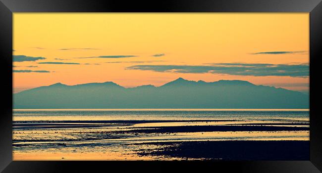 Mountains on Arran silhouetted at sunset Framed Print by Allan Durward Photography