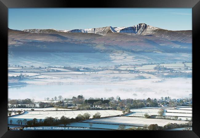Brecon Beacons and Llangorse Lake on a Winter Day. Framed Print by Philip Veale