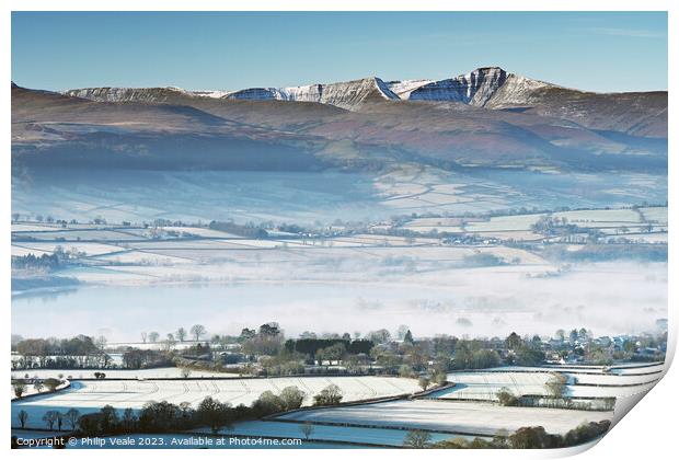 Brecon Beacons and Llangorse Lake on a Winter Day. Print by Philip Veale