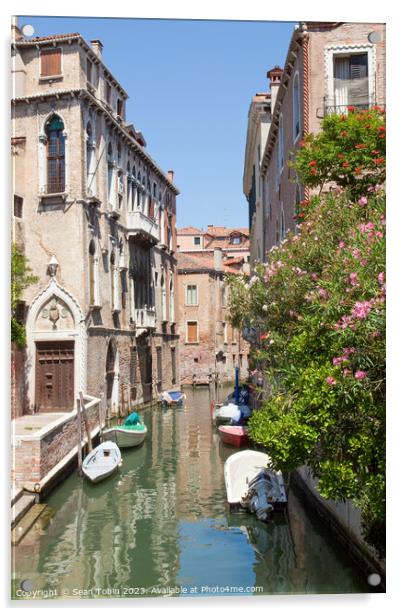 A Venice canal with boats Acrylic by Sean Tobin