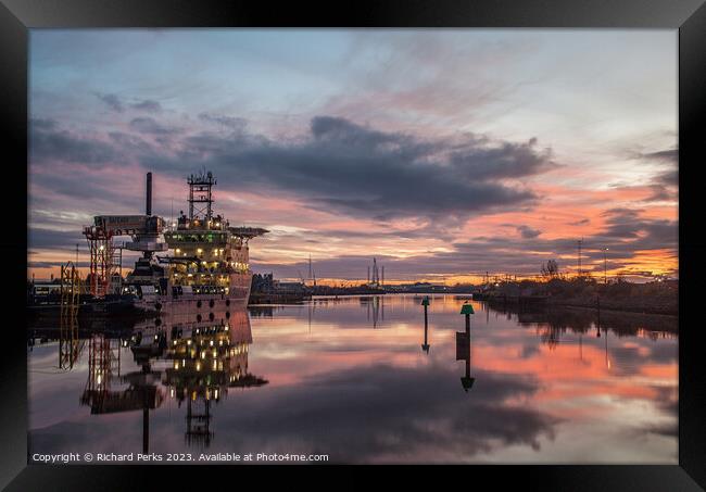 Daybreak over the Tees at Middlesborough Framed Print by Richard Perks