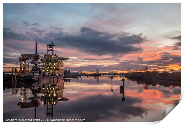 Daybreak over the Tees at Middlesborough Print by Richard Perks