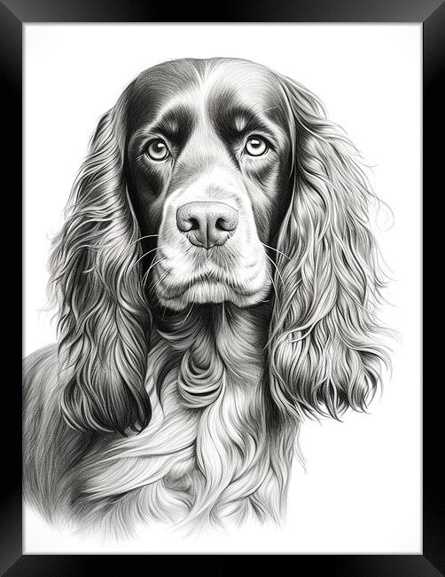 English Cocker Spaniel Pencil Drawing Framed Print by K9 Art