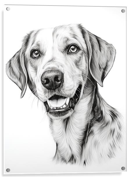English Foxhound Pencil Drawing Acrylic by K9 Art