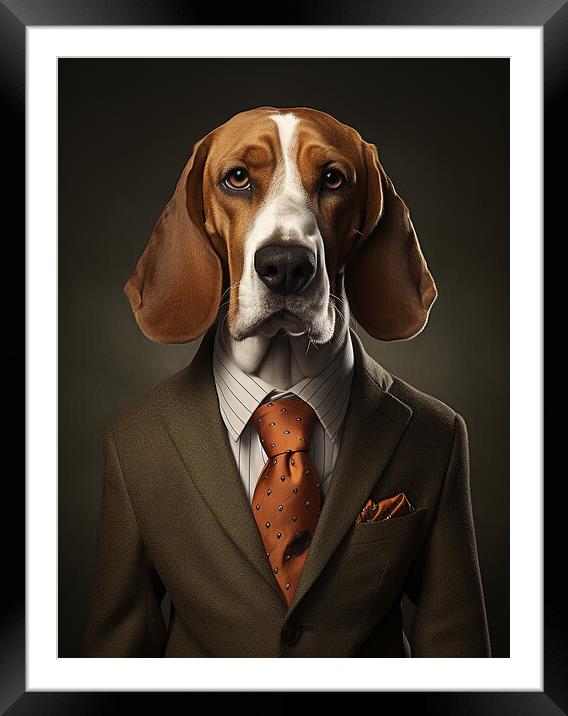 English Foxhound Framed Mounted Print by K9 Art