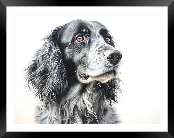 English Setter Pencil Drawing Framed Mounted Print by K9 Art
