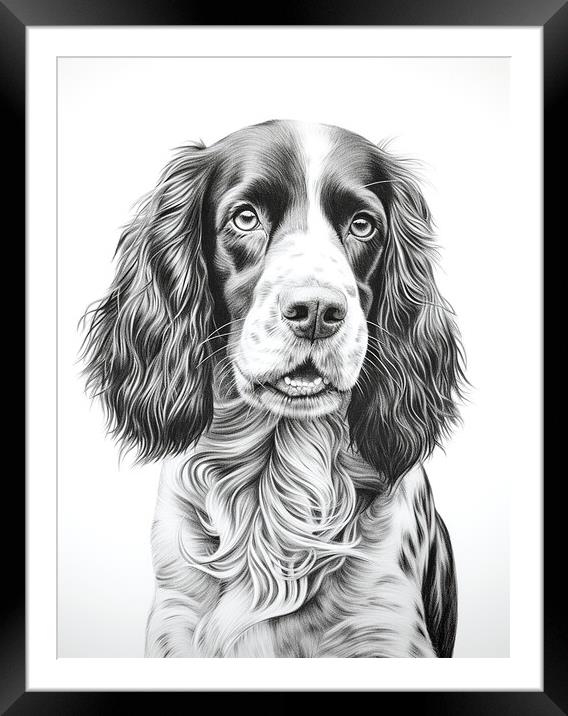 English Springer Spaniel Pencil Drawing Framed Mounted Print by K9 Art