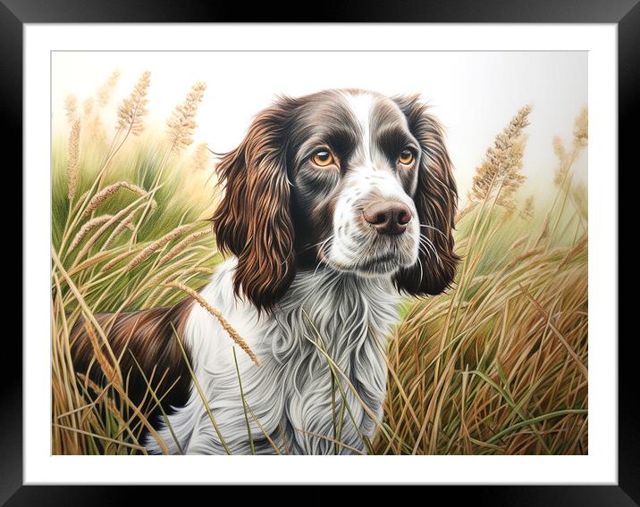 English Springer Spaniel Pencil Drawing Framed Mounted Print by K9 Art