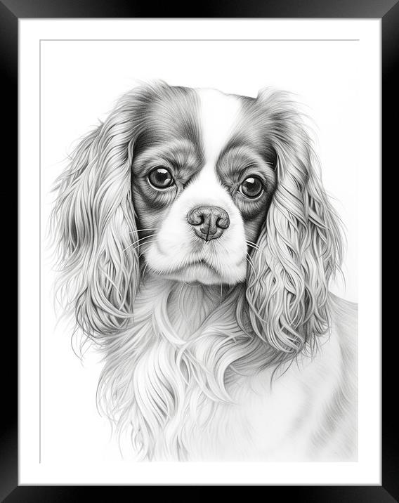 English Toy Spaniel Pencil Drawing Framed Mounted Print by K9 Art