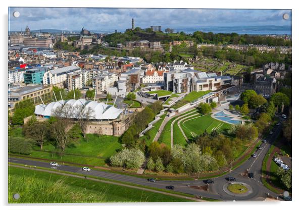Edinburgh Cityscape With Parliament And Dynamic Earth Acrylic by Artur Bogacki