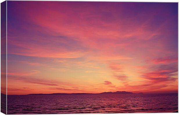 Firey sky over Arran at sunset Canvas Print by Allan Durward Photography
