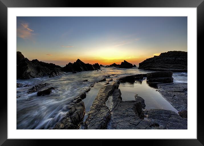 Serene Sunset at Hartland Quay Framed Mounted Print by Mike Gorton