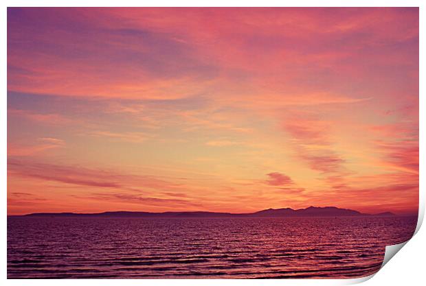 Arran sunset seen from Ayr Print by Allan Durward Photography
