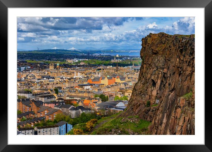 Edinburgh Cityscape And Cliff In Holyrood Park Framed Mounted Print by Artur Bogacki