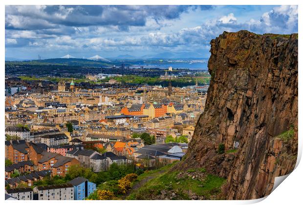 Edinburgh Cityscape And Cliff In Holyrood Park Print by Artur Bogacki