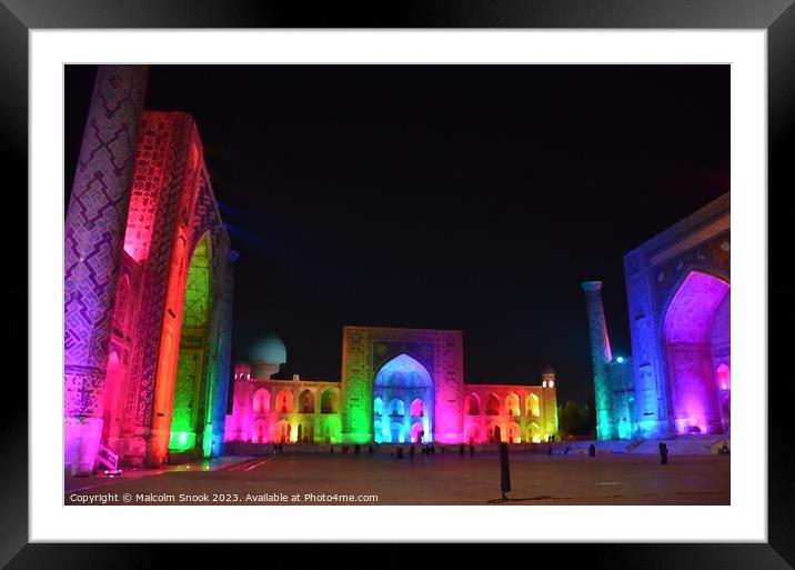Registan Square Samarkand At Night Framed Mounted Print by Malcolm Snook