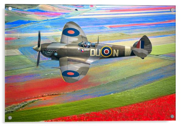 Spitfire Red White and Blue Acrylic by Alison Chambers